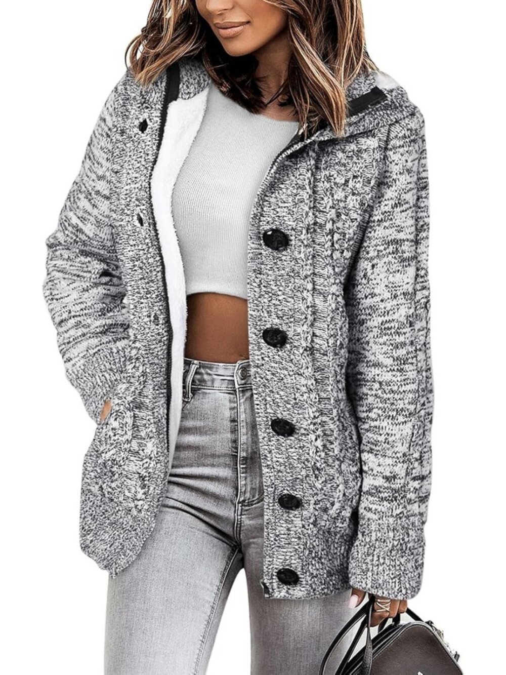 Cozy Hooded Fleece-Lined Cardigan Sweater for Women - Perfect Layering Piece